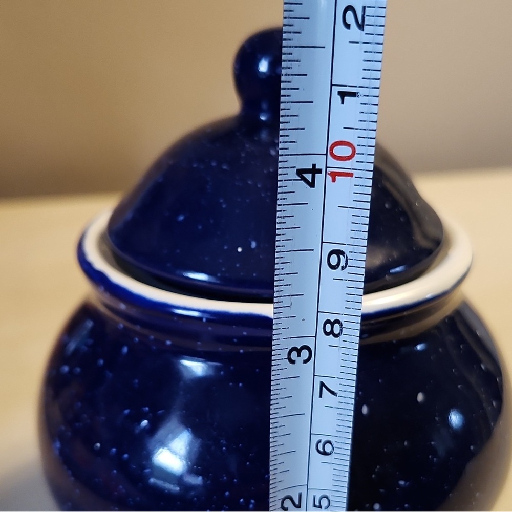 Blue White Speckled Ceramic Porcelain Canister Jar with Lid, Round 4.5 in - Picture 6 of 6